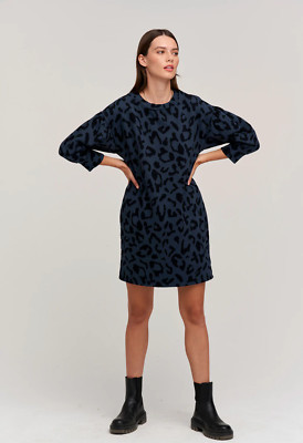 VELVET By Graham & Spencer Francie Animal Print Mini Dress Shadow Blue $198 C3