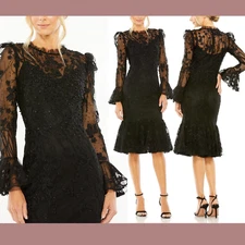 NWT MAC DUGGAL [ 10 ] 20431 Ruffle Wrist Embellished High Neck Midi Dress J1454