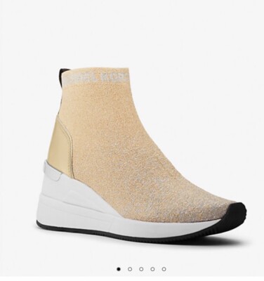 Michael KORS SKYLER EXTREME GOLD Stretch Logo WEDGE Sneakers US 10 ❤️❤️❤️  - Main Image