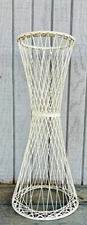 Vintage MCM 28” Tall Plant Stand White Woven Spun Fiberglass Holds Pot Fern
