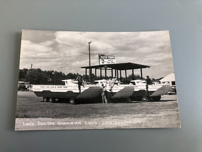 Vintage Postcard RPPC c1949 Wisconsin Lake Delton Amphibian Duck Boat Fleet WI