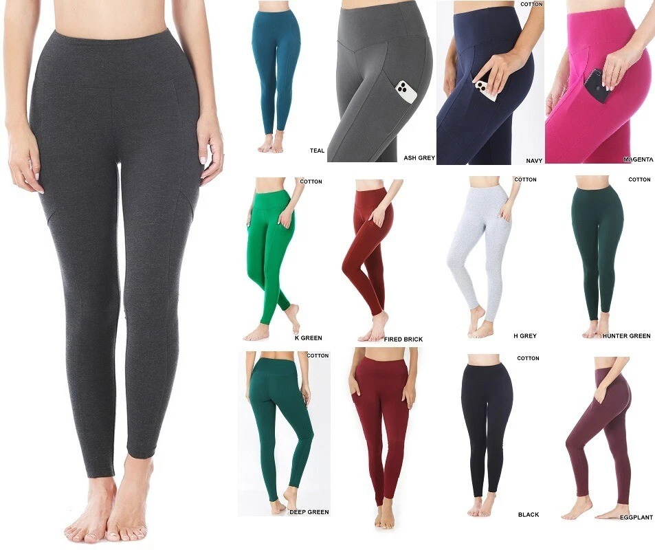 Zenana Long Leggings Cell Phone Pocket Wide Waist Band Cotton Yoga