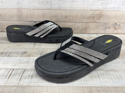 Volatile Black Rhinestone Wedge Heel Platform Flip Flops Sandals Women's sz  11