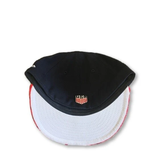New USA US Soccer New Era 59Fifty Checked Navy Red Fitted Size 7 Hat Cap - Image 2 of 2