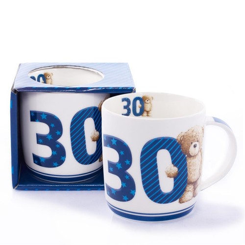 30TH MUG TEDDY BEAR GIFT BOXED PRESENT PINK / BLUE FOR MALE AND FEMALES - Picture 3 of 4