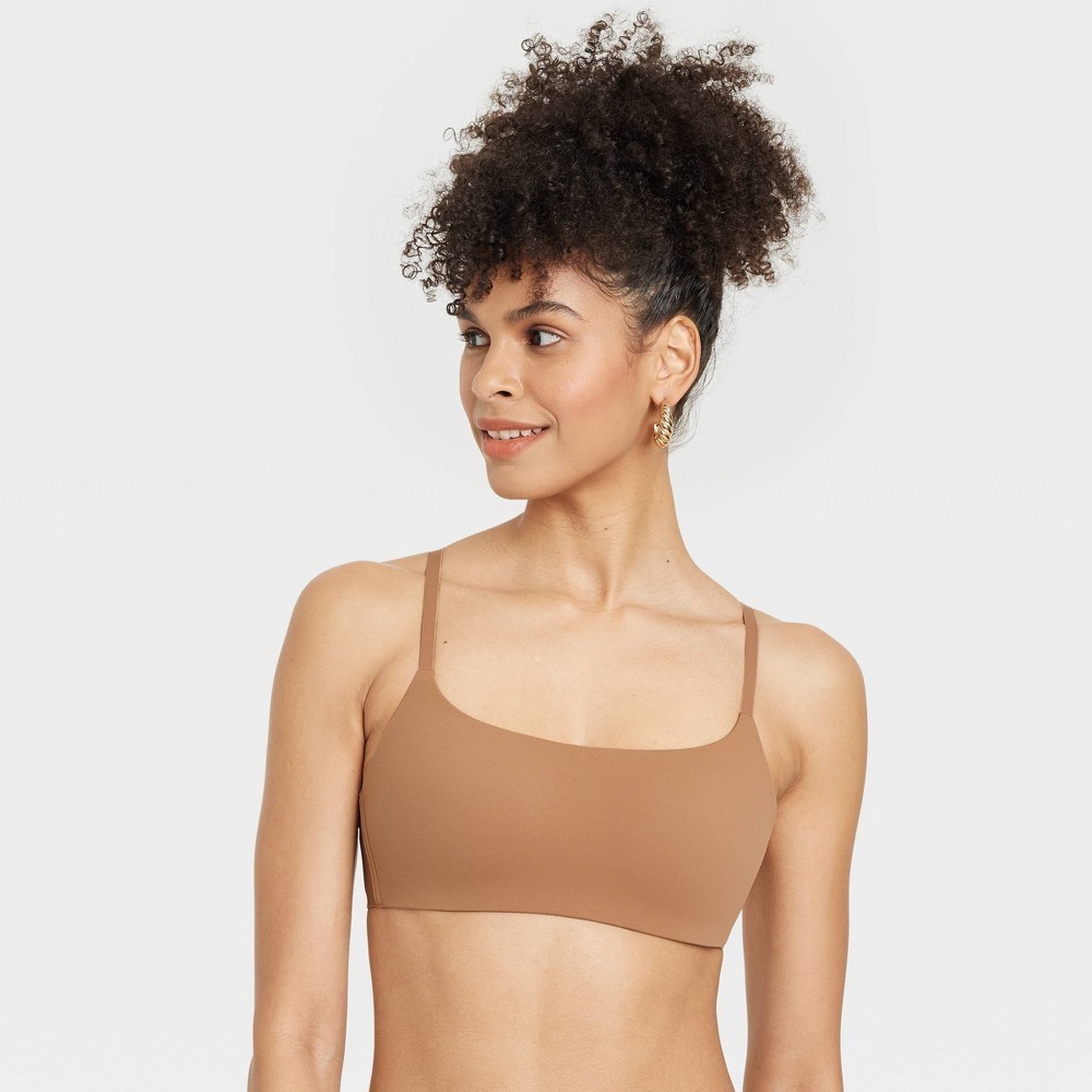 Auden Women's Microfiber Padded Scoop Bralette  Toffee Crunch Small Adjustable