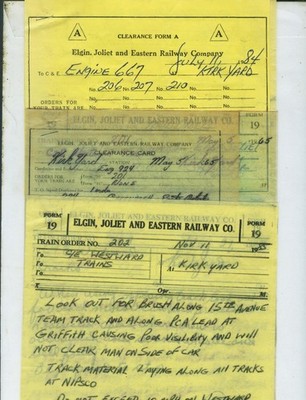 ELGIN, JOLIET & EASTERN EJ&E RY  TRAIN ORDERS (14) KIRK YARD (GARY) INDIANA.