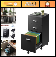3 Drawer Mobile File Cabinet - Rolling Filing Storage for Letter/A4, Printer Sta