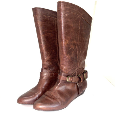 Gianni Bini Rascal 211 Women's 8.5 Nutty Leather Riding Tall Boots Lagenlook
