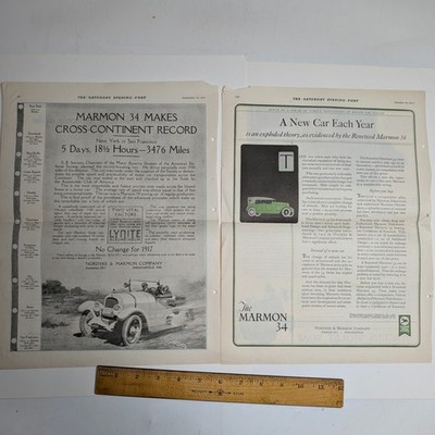 x2 LOT 1916 1920 Marmon 34 Automobile Remington Typewriter Jergens Soap Print Ad