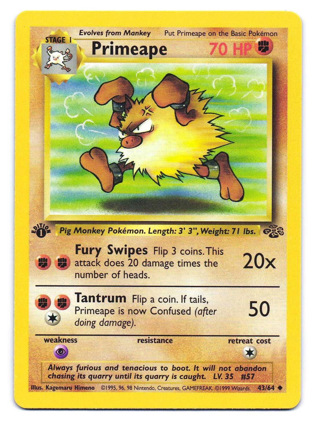 Primeape 43/64 Uncommon Jungle Pokemon 1st Edition LP