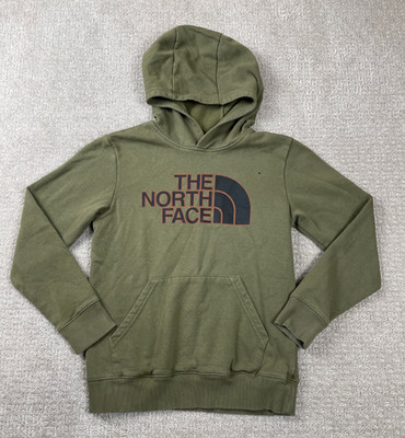 The North Face Hoodie Boys Medium Green Fleece Pullover Sweatshirt Spellout Logo