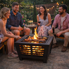 La Hacienda Elda Square Fire Pit BBQ Outdoor Garden Heater Steel Patio Firepit