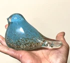 Vintage New Fashion Blue Murano Style Art Glass Large Bird Long Tail Paperweight