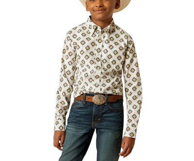 Ariat Youth Boys Long Sleeve Button up Shirt CAI Western Cowboy Shirt Medium NEW