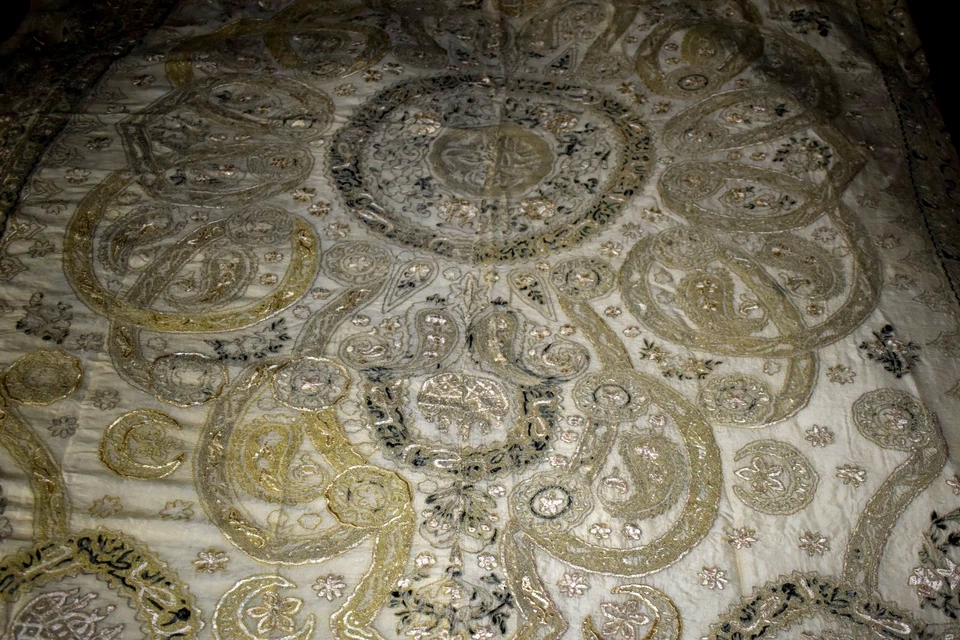 RARE Antique 1800s Hand Made Embroidered Table Cloth/Bed Cover Green HOLES AS IS - Image 1 of 4