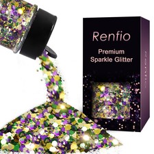 Mardi Gras Chunky Glitter,Purple Gold Green Mixed Color Glitter for Face Glitter