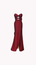 Wine colored strapless Cut Out Sweetheart Maxi Formal Dress with Side Slit