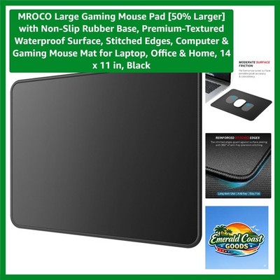14x11 Black Gaming Mouse Mat with Smooth Surface & Anti-Fray Edges - Waterproof