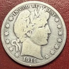 1911-S Barber Silver Half Dollar. Free Shipping