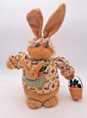 Terrycloth  Easter Bunny 12'' Display + Baby in Pocket+Basket Carrots Unbranded