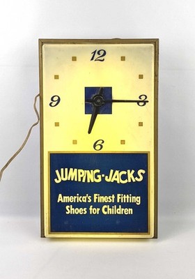 Very Rare Vintage Jumping Jacks Shoes Advertising Lighted Sign Clock As Found
