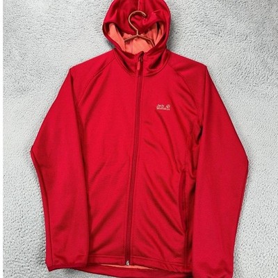Jack Wolfskin Hoodie Womens Medium Red Jacket Honeycomb Textured Fleece Full Zip