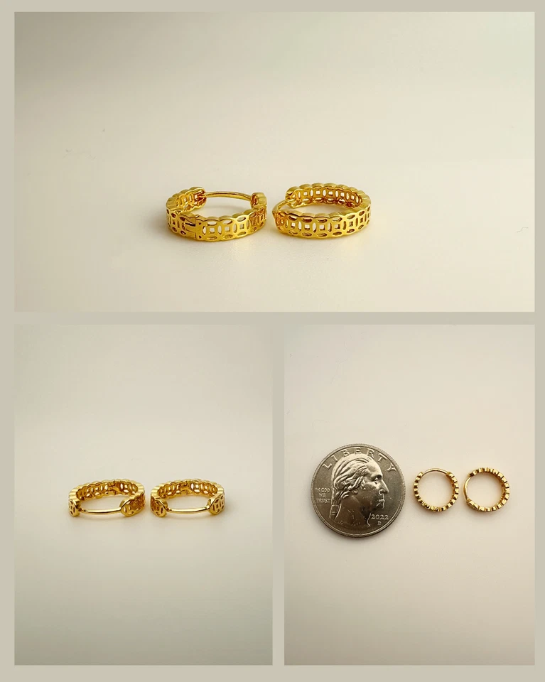 18K Solid Gold Huggies: Money Catcher Hoop Earrings (11mm) - Image 4 of 4