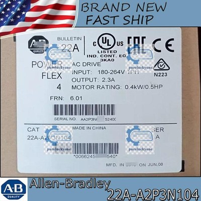 22A-A2P3N104 New NEW PLC PowerFlex 4-0.4 kW (0.5 HP) AC Drive Free Ship US