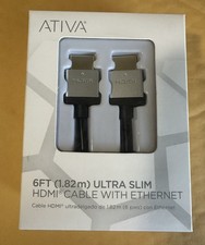 Ativa Ultraslim HDMI Cable With Ethernet, 6ft 1.82m , Black, New