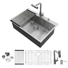 30 In. Drop-In Single Bowl 16 Gauge Stainless Steel Kitchen Sink with Faucet