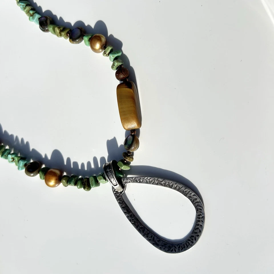 Collar Howlita Verde Azul Esterlina Oxidado Martillado SILPADA N1786 Foto 4 de 4