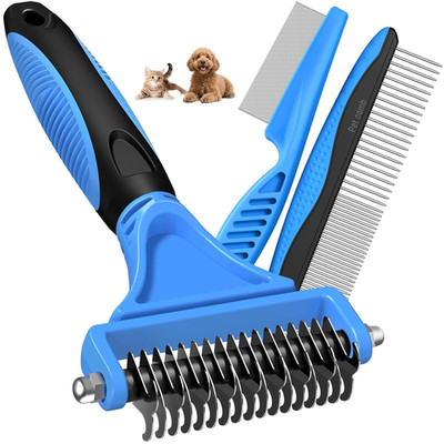 3PCS Pet Grooming Rake & Metal Comb & Flea Comb for Cats and Dogs, Double-Sided