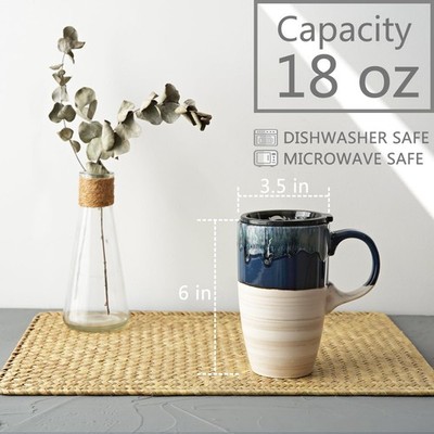 Ceramic Travel Coffee Mug 18 oz, Portable Cup for Car, Microwave &  Dishwasher | eBay