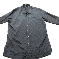 Lanvin Paris Men's Black Geometric Pattern Dress Shirt Size L