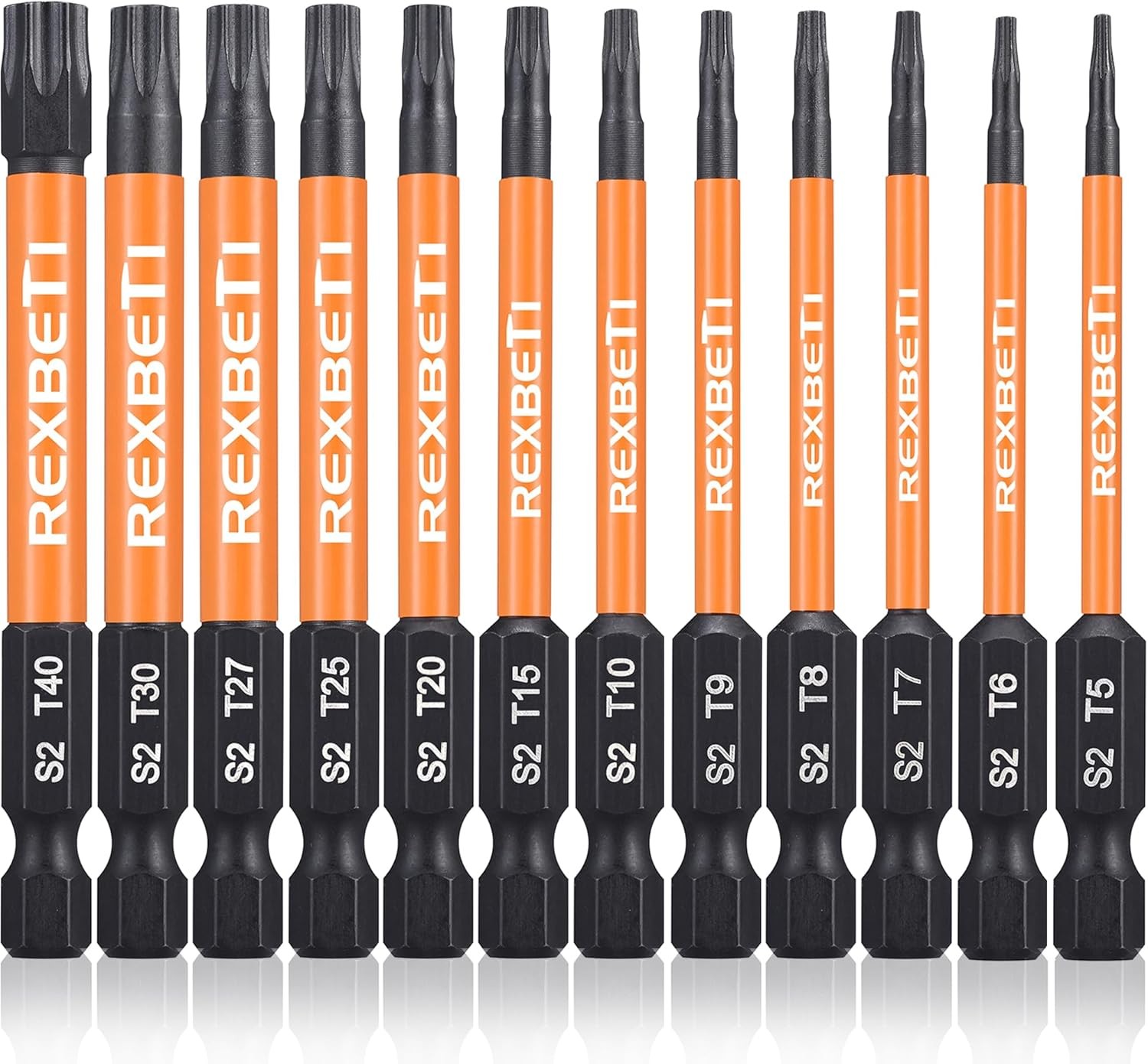 REXBETI 12 Piece Torx Head Screwdriver Bit Set, 1/4 Inch Hex Shank S2 Steel Magn