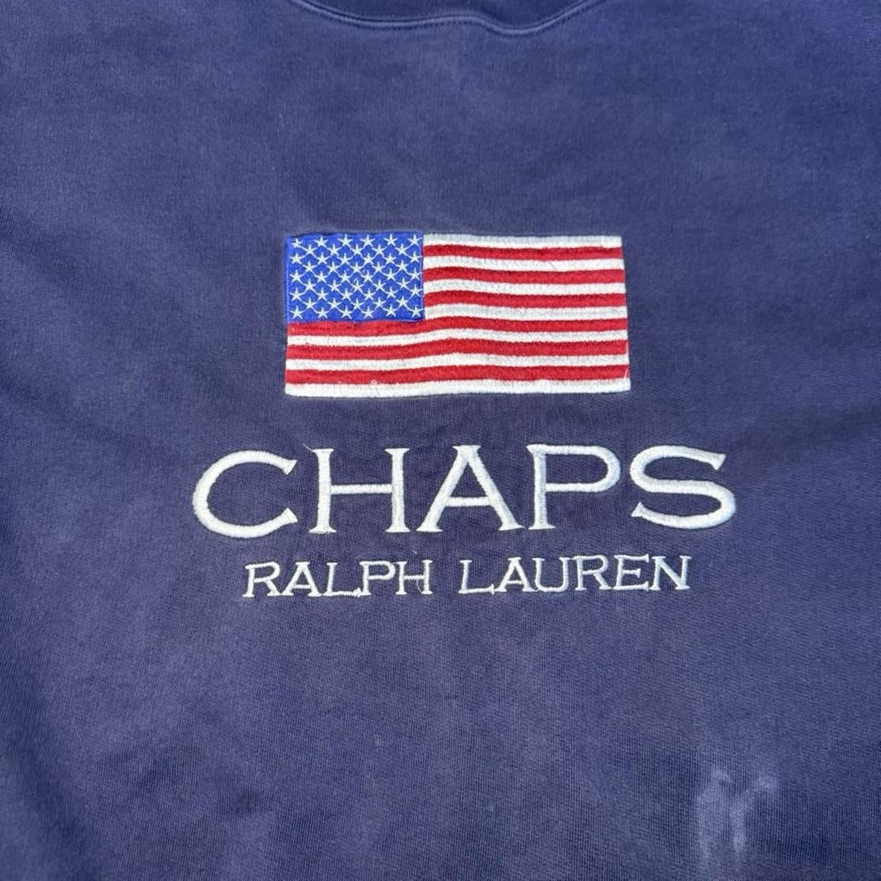90’s Vintage Chaps Ralph Lauren Navy Crewneck Sweatshirt L Flag Embroidered  thumbnail 2