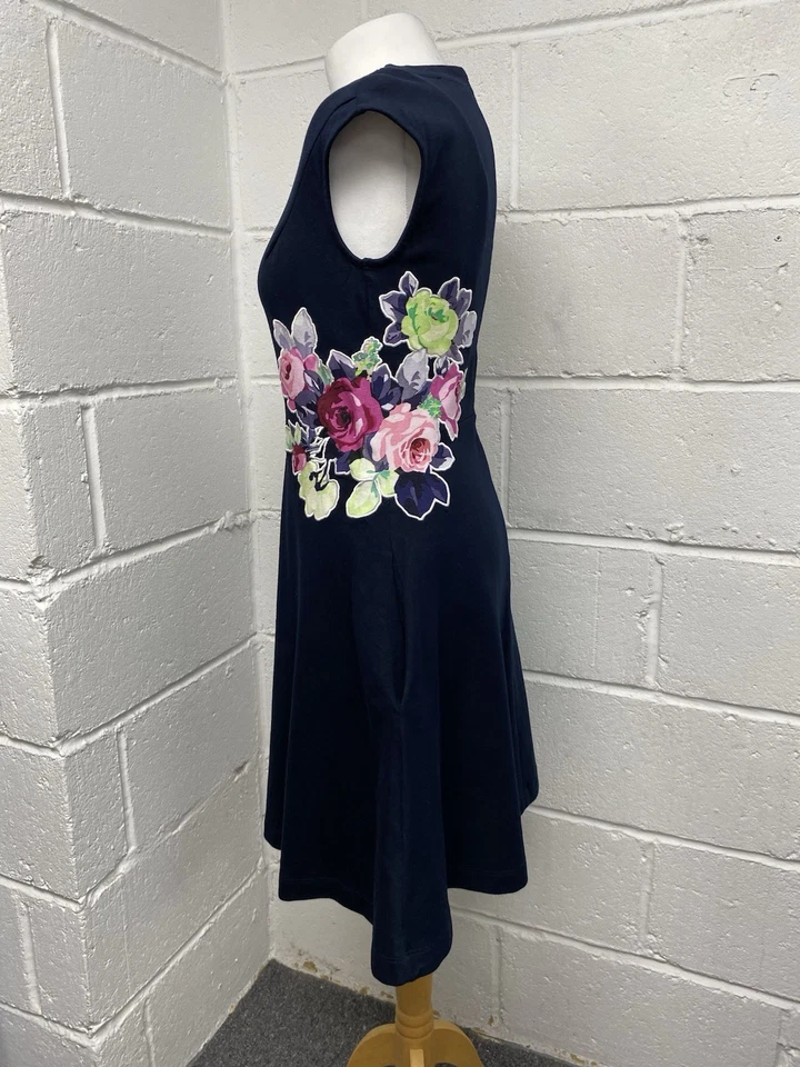 Carven Navy Blue Skater Dress With Bright Floral Embellishment Size S PK - Image 2 of 4
