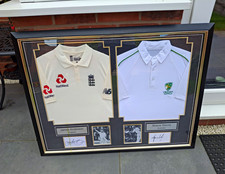 James Anderson & Shane Warne Signed Ashes Cricket Photos Framed Display