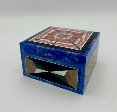 Lapis Lazuli & Semi Precious stone Intarsia Box Lapidary Art