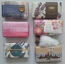 6 Large Deluxe Soap Bath Bars LAVENDER,  PEONY, CEDARWOOD, PEACH, (B3-i16)