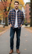 J Crew Men  s Button Down Shirt Flannel Plaid Navy Blue Red Size Medium