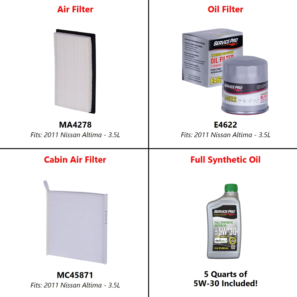 2011 Nissan Altima 3.5L Complete Cabin, Air & Oil Filter Kit (5W-30) - Image 2 of 4
