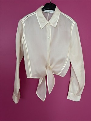 Vintage Emanuel Ungaro  Cream Blouse Silk Tie Waist Sheer Top Size 4/38