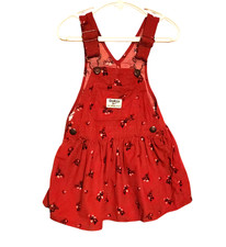 OshKosh B'gosh Overall Dress Vestback Red Floral Corduroy Toddler Girls Size 2T