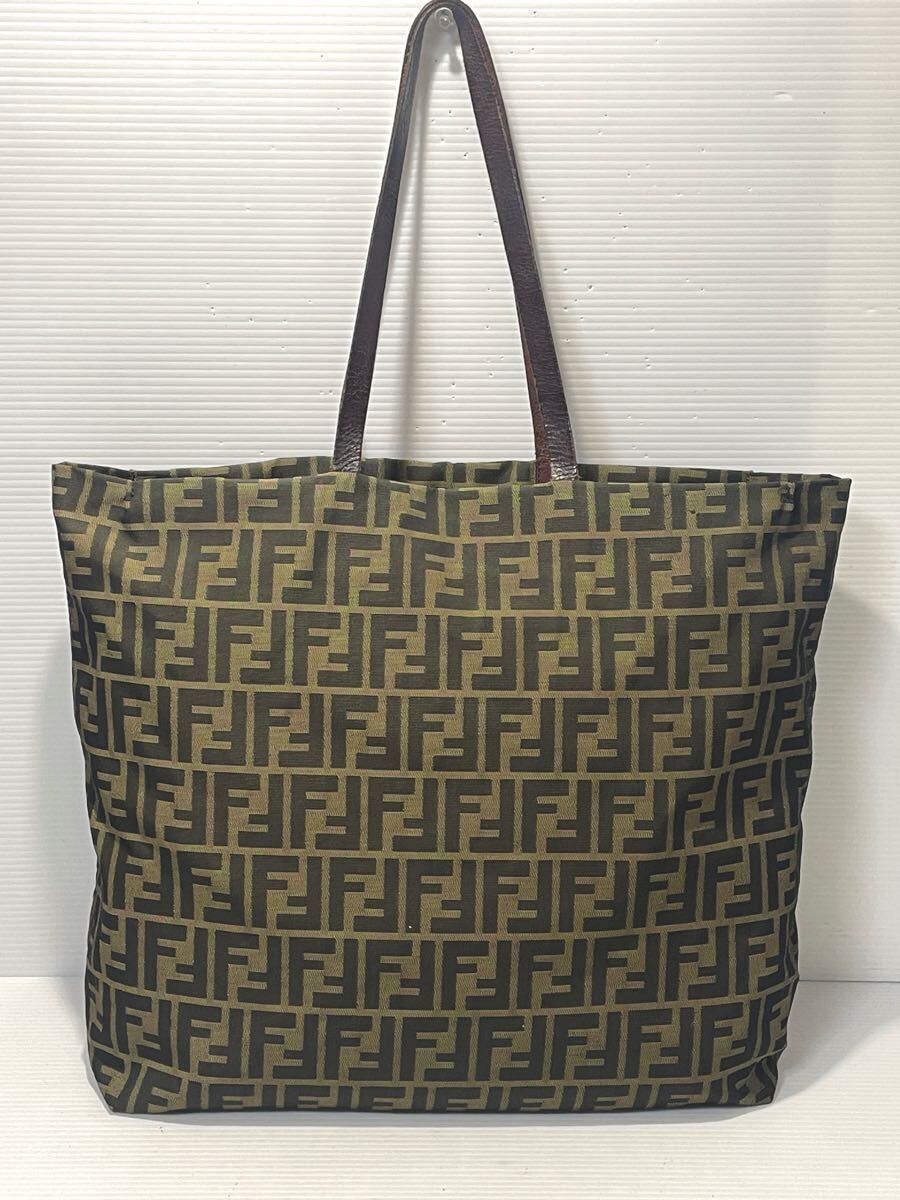 Vintage FENDI Zucca canvas & leather tote bag in brown - excellent condition