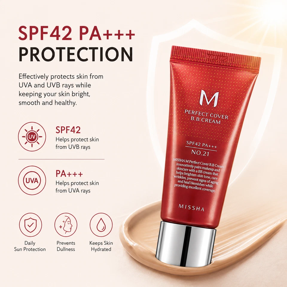 MISSHA M Perfect Cover Crème BB SPF42 PA+++ 20 ml Teinte #21-#27 - Photo 4/4
