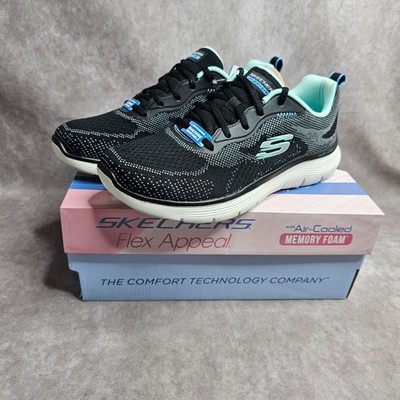 Skechers Flex Appeal 5.0 Cruising Thru Damen-Sportschuhe schwarz aquamarin UK 7