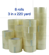 Packing Tape 8 Rolls 3 in 220 Yards 2 Mil (660 ft) Clear Carton Sealing Tapes