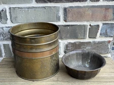 SET OF 2 Brass Round Planters One with Copper Band